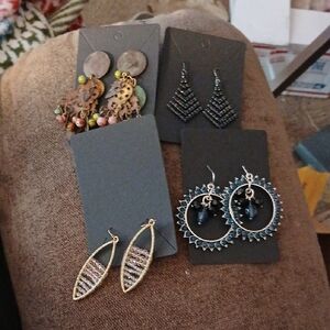 Handcrafted Mixed Metal and Bead Earrings Set - Blue, Gold, Black